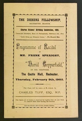 Item #52270 EVENT PROGRAMME. Programme of Recital by Mr. Frank Speaight, of "David...