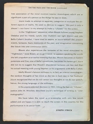 JAMES JOYCE'S ULYSSES. The Walter Reade, Jr. - Joseph Strick Production.