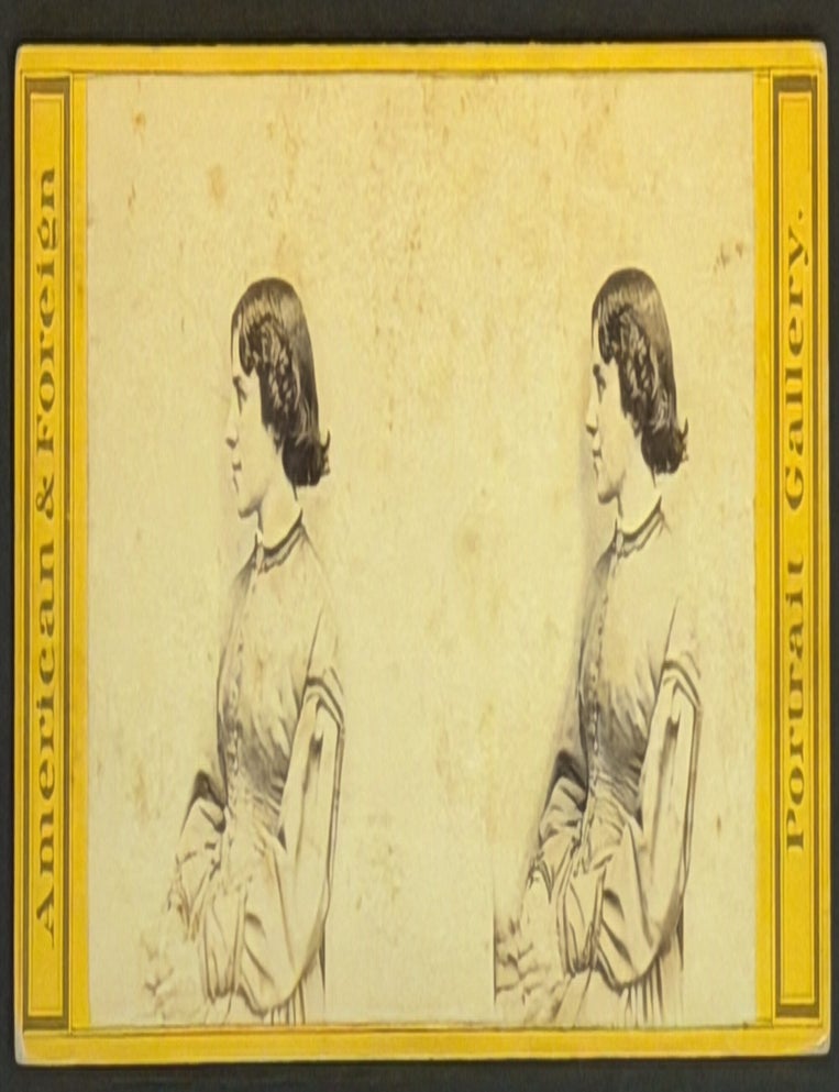 Item #52315 PROMINENT PROTRAITS. No. 2095. Miss Annie Dickinson - Great Female Oratress. 19th C. Stereoview, Anna Elizabeth - Subject Dickinson, also Annie. 1842 - 1932.