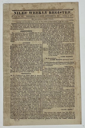 Item #7851 NILES NATIONAL REGISTER. Vol IX, No 3. Sept 16, 1815. Napoleon